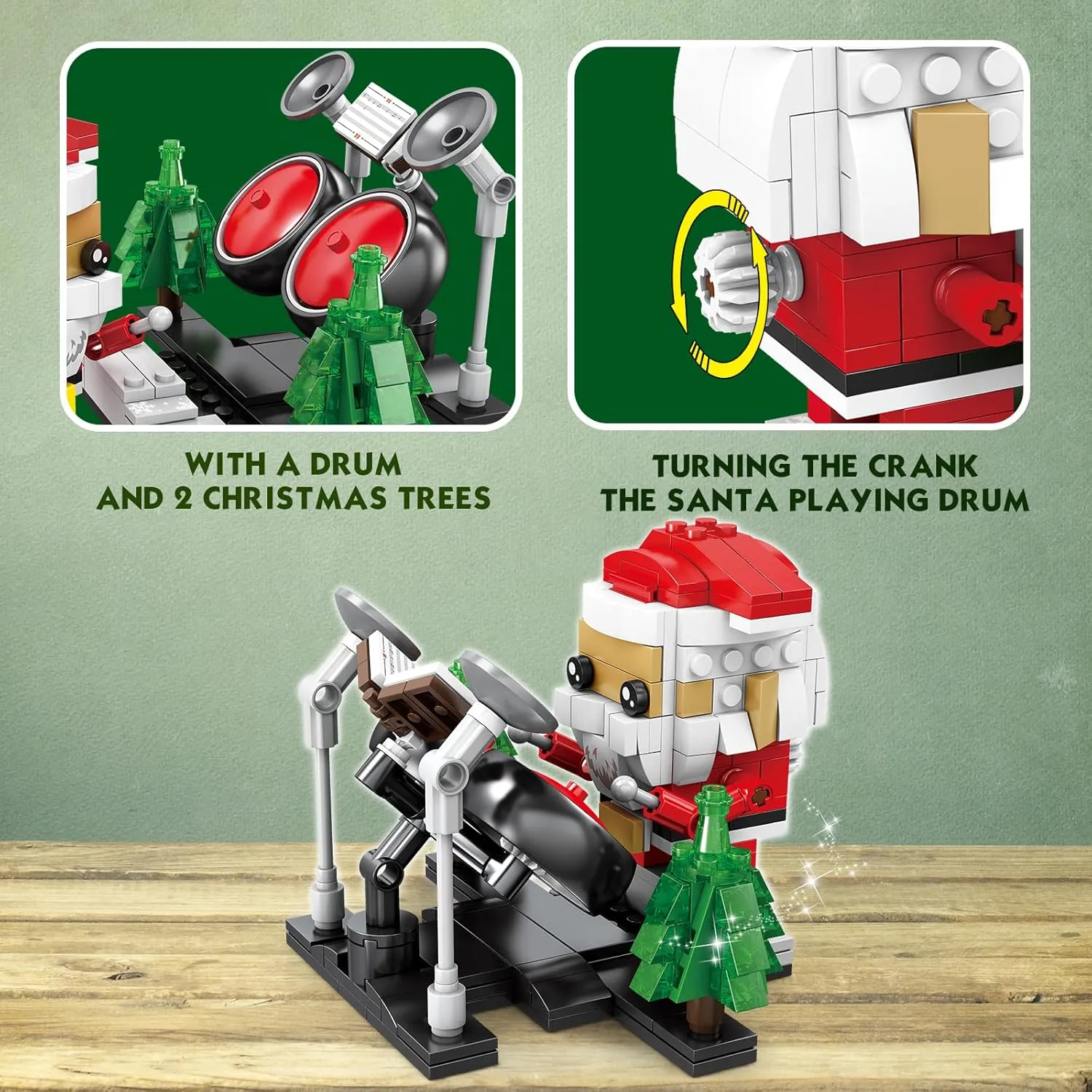 KAZI Santa Claus Building Toys for Kids,A Santa Claus Playing Drum,Indoor Christmas Decorations for Tabletop & Home,Christmas Party Favors, for Boys Girls Ages 8 