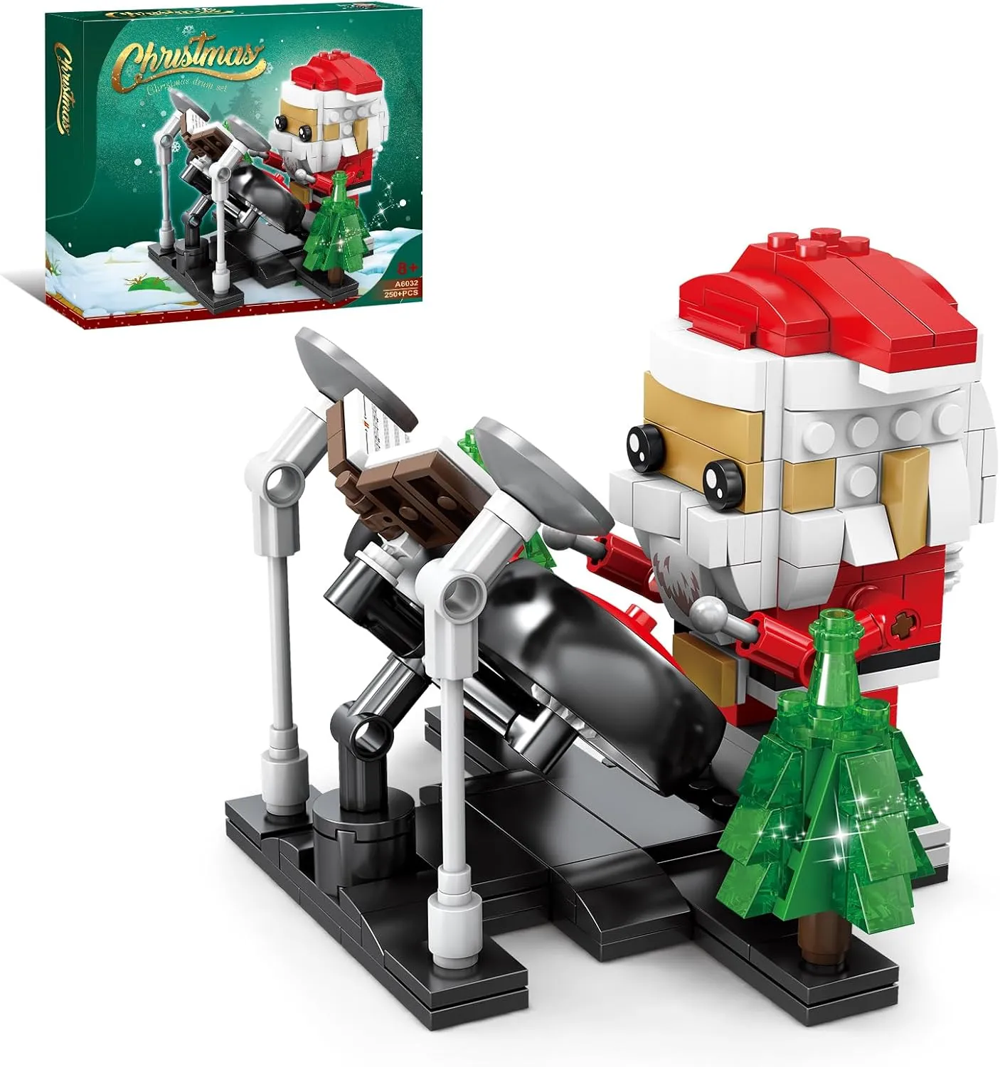 KAZI Santa Claus Building Toys for Kids,A Santa Claus Playing Drum,Indoor Christmas Decorations for Tabletop & Home,Christmas Party Favors, for Boys Girls Ages 8 