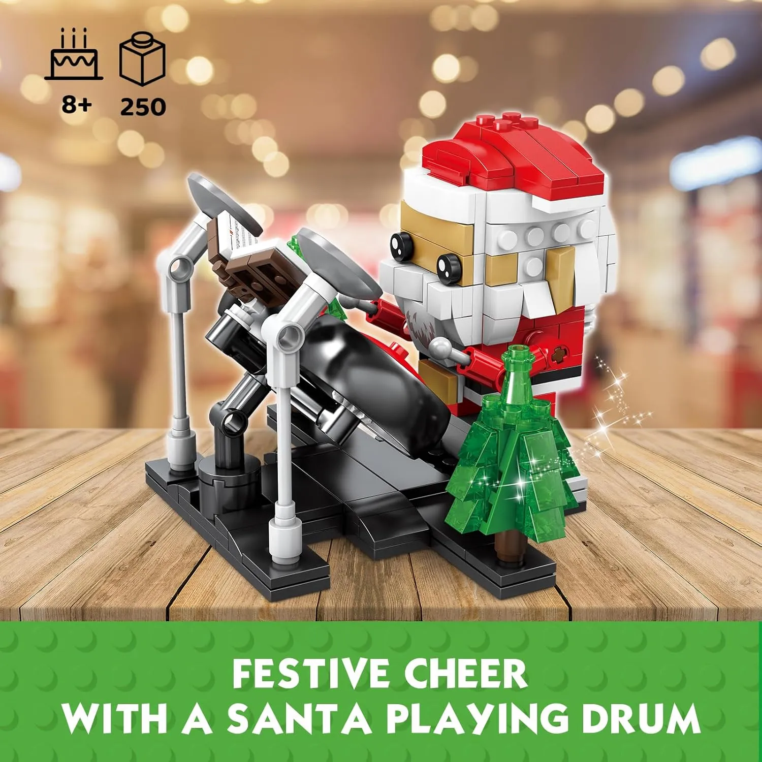 KAZI Santa Claus Building Toys for Kids,A Santa Claus Playing Drum,Indoor Christmas Decorations for Tabletop & Home,Christmas Party Favors, for Boys Girls Ages 8 