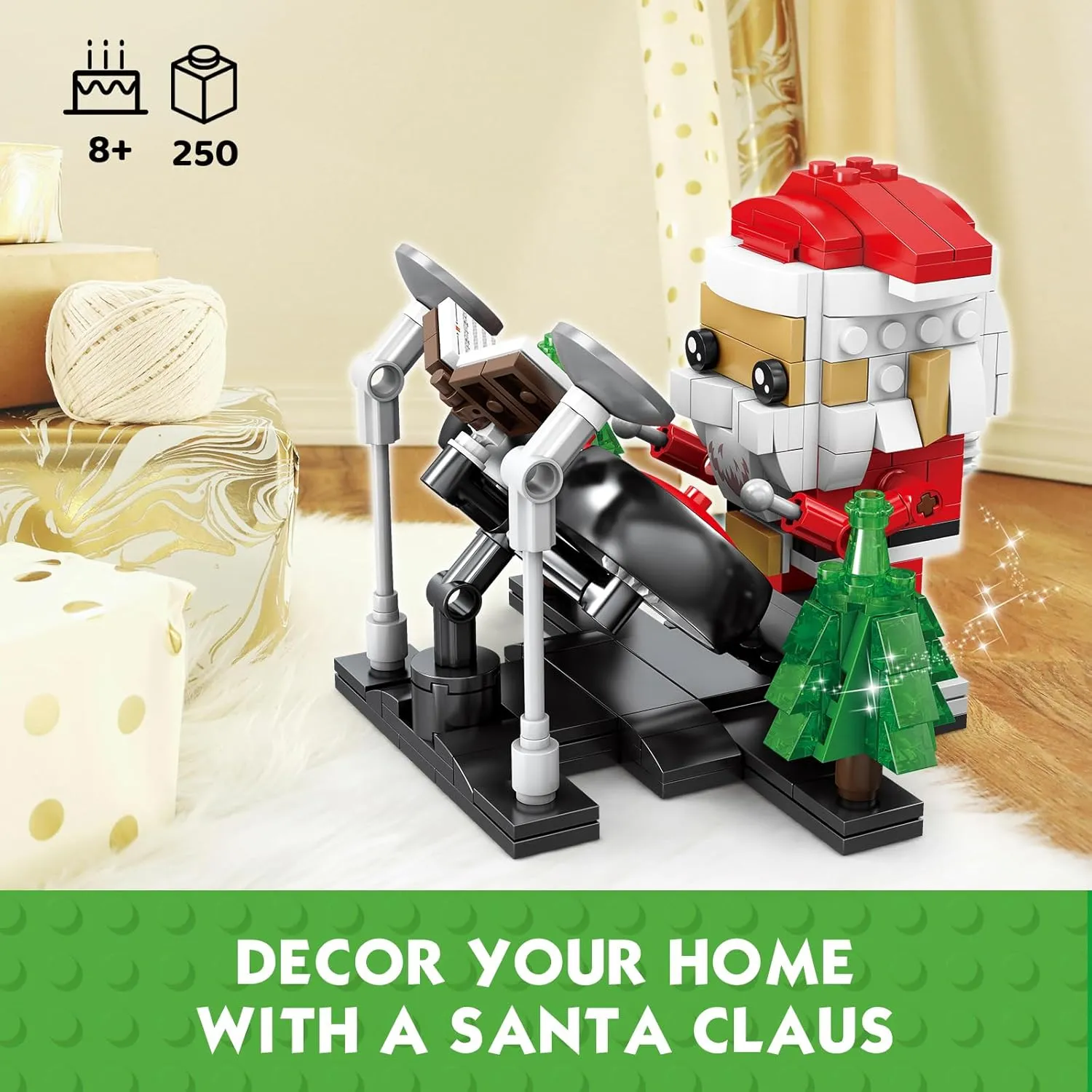 KAZI Santa Claus Building Toys for Kids,A Santa Claus Playing Drum,Indoor Christmas Decorations for Tabletop & Home,Christmas Party Favors, for Boys Girls Ages 8 