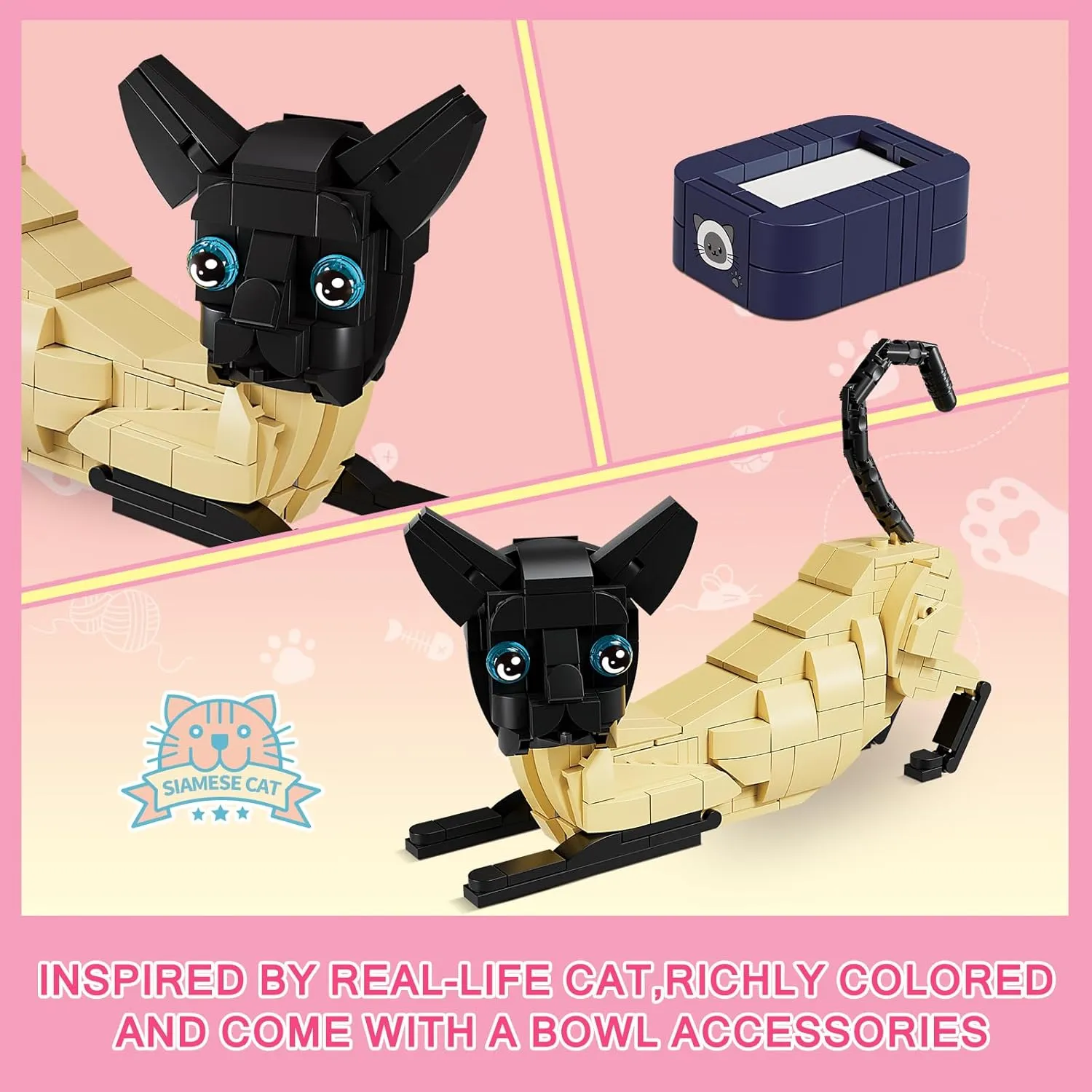 KAZI Siamese Cat Building Toy Set,Cat Gift Idea for cat Lovers,Cats Toy for Boys& Girls Age 8-12,Creative Activity,Party Favors,Birthday Gifts