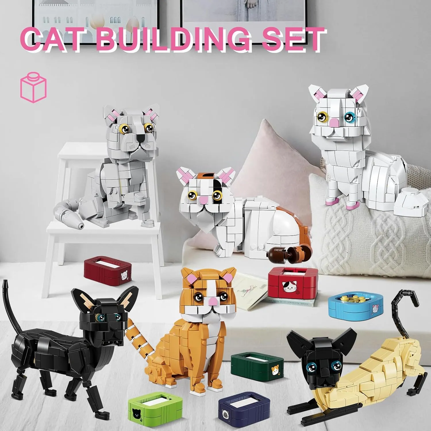 KAZI Siamese Cat Building Toy Set,Cat Gift Idea for cat Lovers,Cats Toy for Boys& Girls Age 8-12,Creative Activity,Party Favors,Birthday Gifts