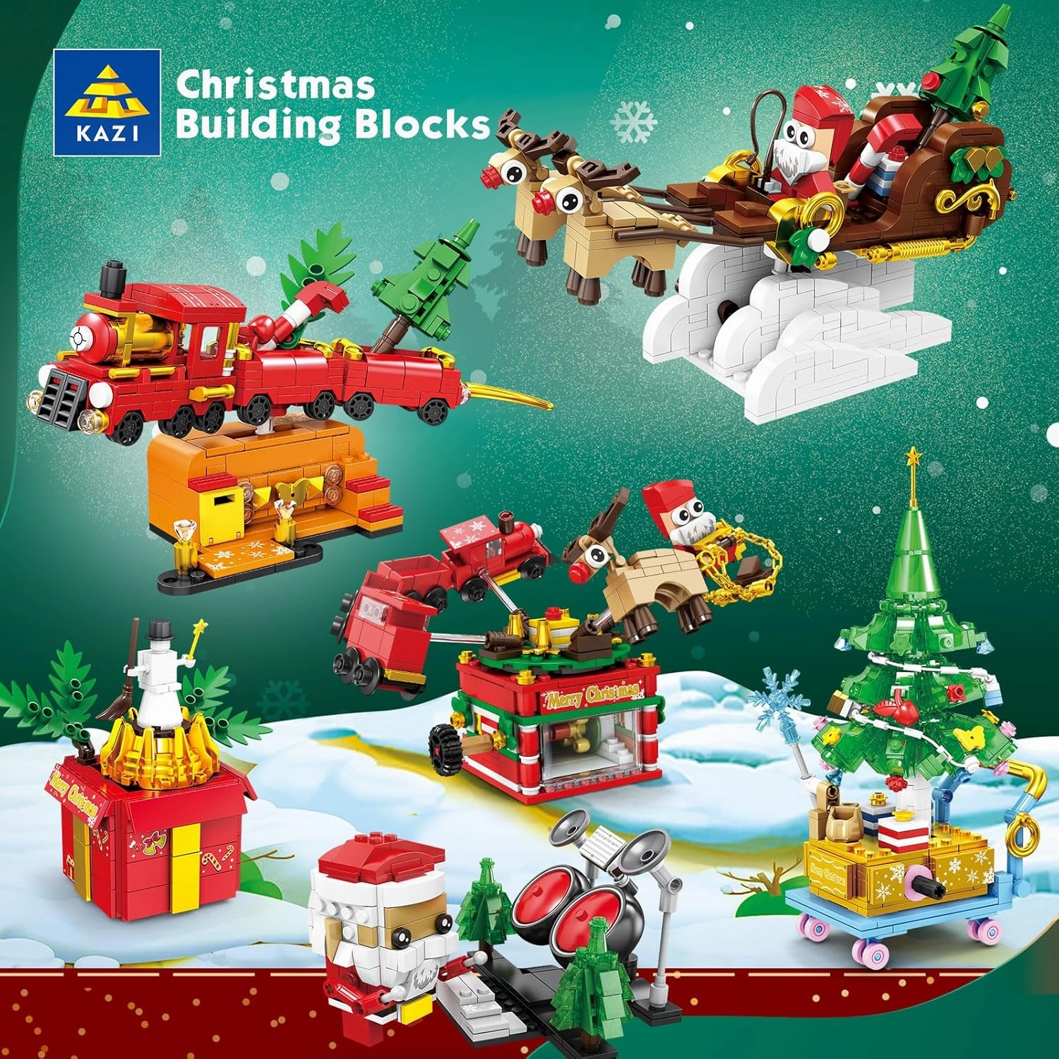 KAZI Snowman Box Building Toys for Kids, Winter Snowman Christmas Toys Set for Boys & Girls Ages 8 , Mini Christmas Decorations for Tabletop & Home, Party Favors