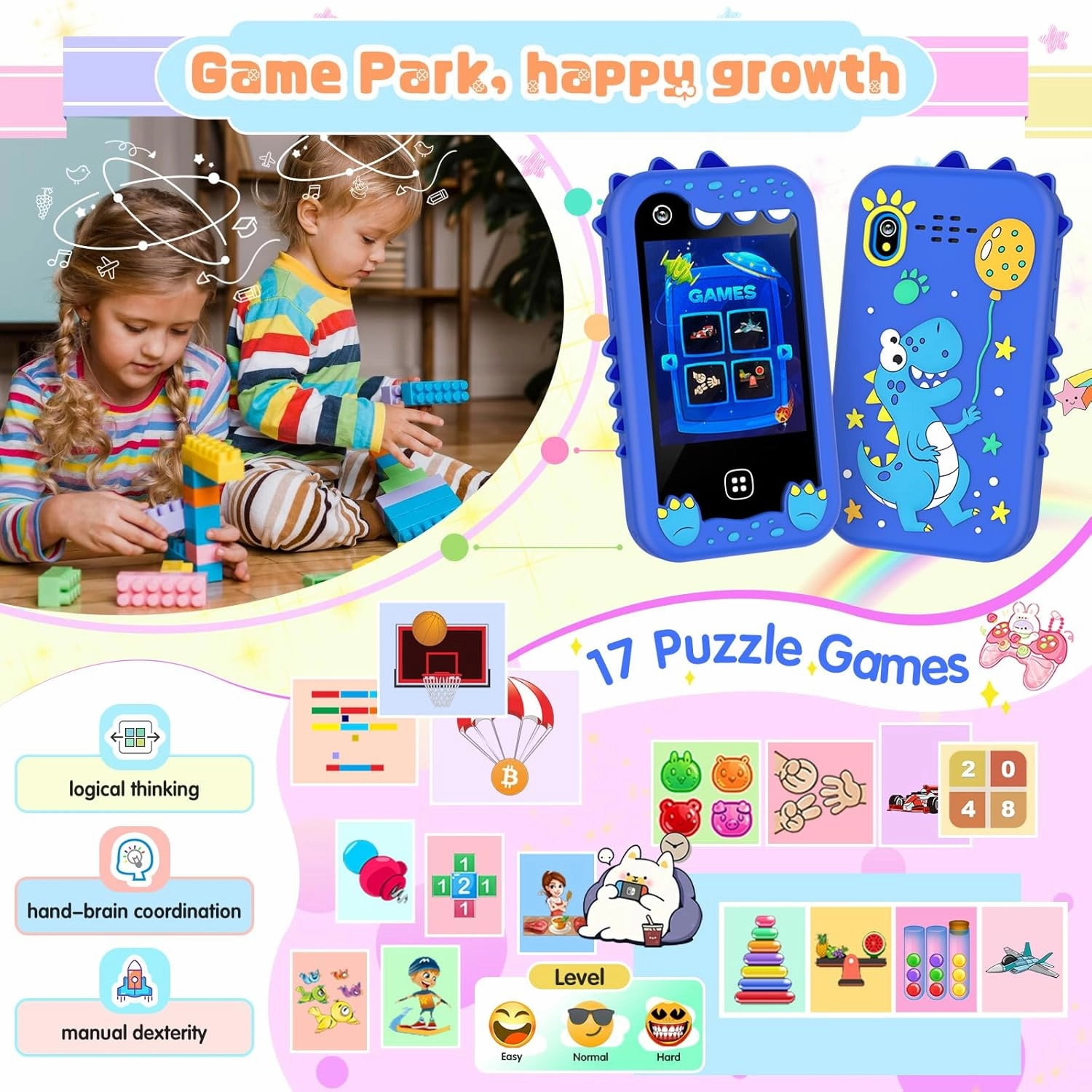 Kids Smart Phone for Girls Boys – Kids Cell Phone Toys Ages 3-10 with Touchscreen, Dual Camera, Music Player, 17 Games Toddler Learning Phone Birthday Gifts for 3 4 5 6 7 8 Years Old, 8GB Card, Blue