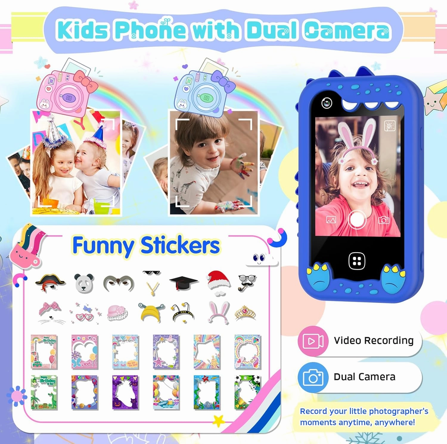Kids Smart Phone for Girls Boys – Kids Cell Phone Toys Ages 3-10 with Touchscreen, Dual Camera, Music Player, 17 Games Toddler Learning Phone Birthday Gifts for 3 4 5 6 7 8 Years Old, 8GB Card, Blue