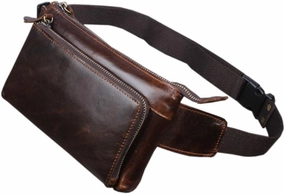 KPYWZER Vintage Leather Waist Bag Fanny Pack for Men Women Hip Bum Bag with Adjustable Strap for Outdoors Workout Traveling Casual Running Hiking Cycling Brown