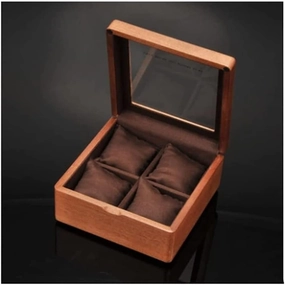 KYUSAR Watch Box Watch Holder Wooden Watch Box With Transparent Glass Top Cover, 4-digit Storage Watch Box,Jewelry Storage Box Watch Case (Color : Onecolor, Size : 17.5 * 17.5 * 8.5cm)