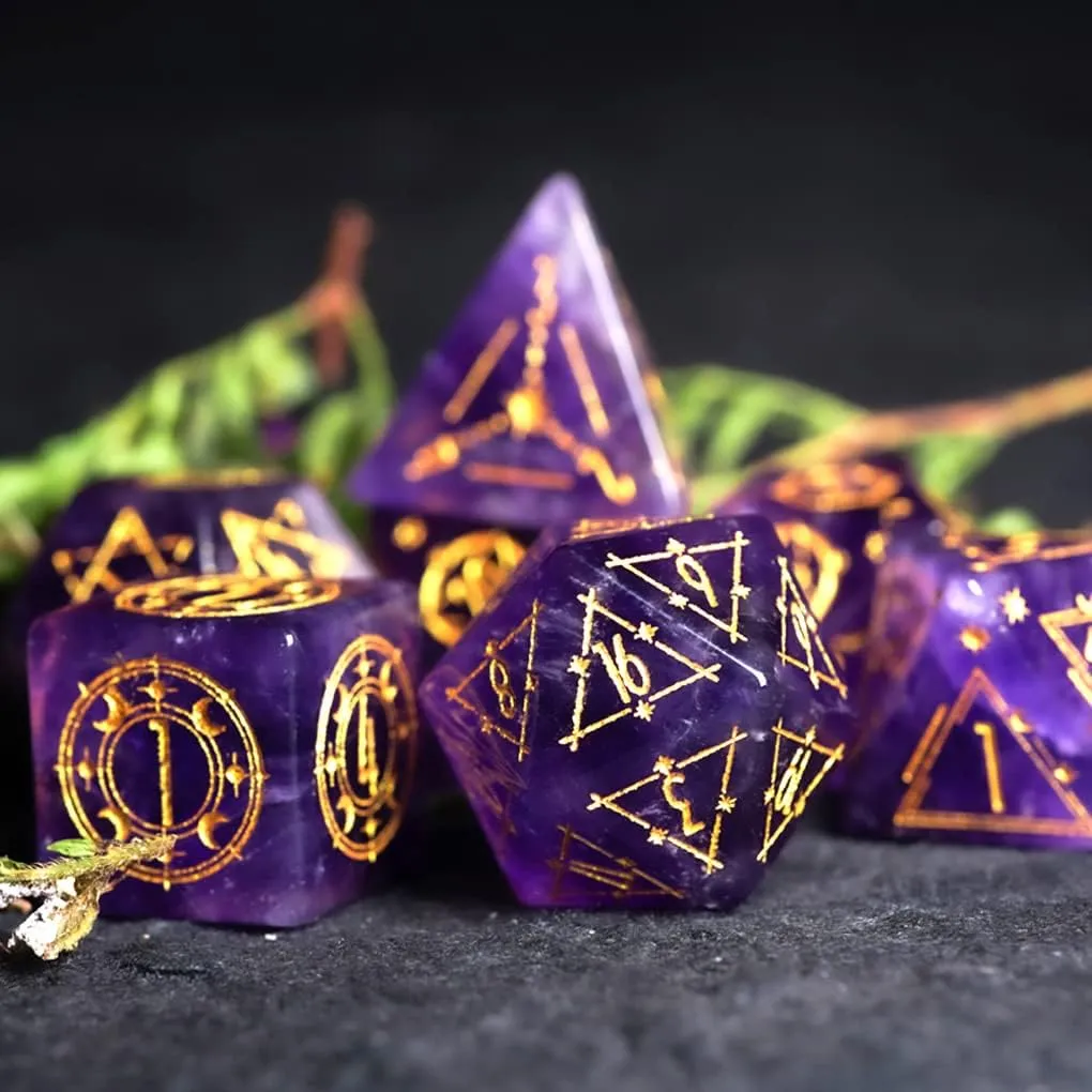 LANGWEI Role Playing Dice Pretty Purple Crystal DND Dice Set, Dungeons and Dragons Polyhedral Dice Set for Table Games, TRPG, Creative Gifts