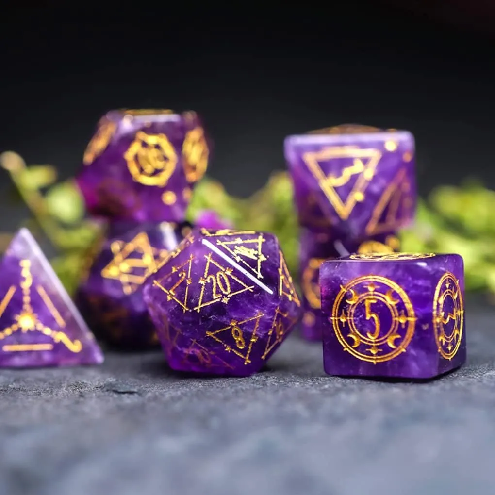 LANGWEI Role Playing Dice Pretty Purple Crystal DND Dice Set, Dungeons and Dragons Polyhedral Dice Set for Table Games, TRPG, Creative Gifts