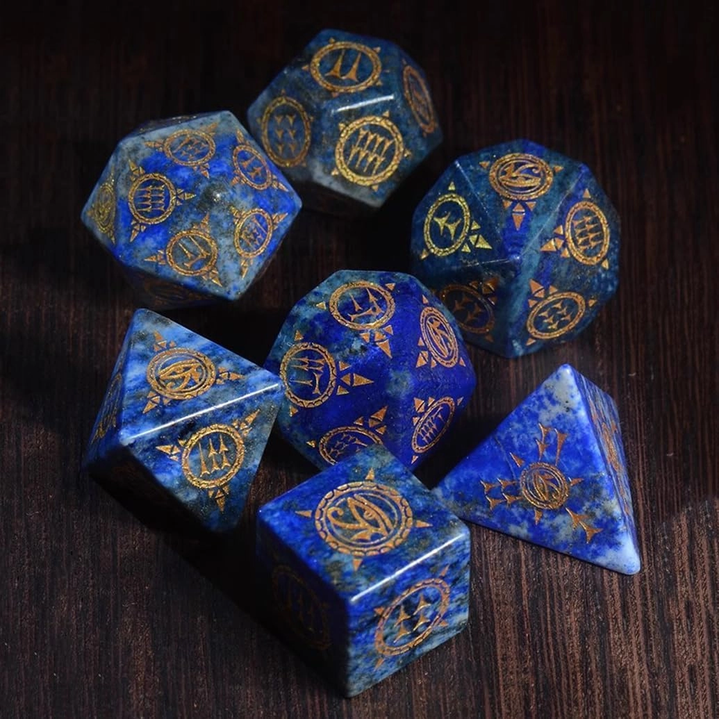 LANGWEI D&D Dice Set, Pretty Lapis Lazuli DND Polyhedral Dice, Role Playing Dice for TRPG Table Games Dungeons and Dragons Games, Creative Gift,7 Pcs