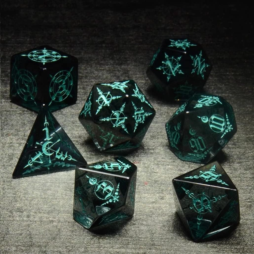 LANGWEI DND Dice Set Pretty Gray Zircon Moon Magic D&D Polyhedral Dice, Role Playing Dice Set for Table Games, TRPG, Dungeons and Dragons Games, Creative Gifts,7 Pcs