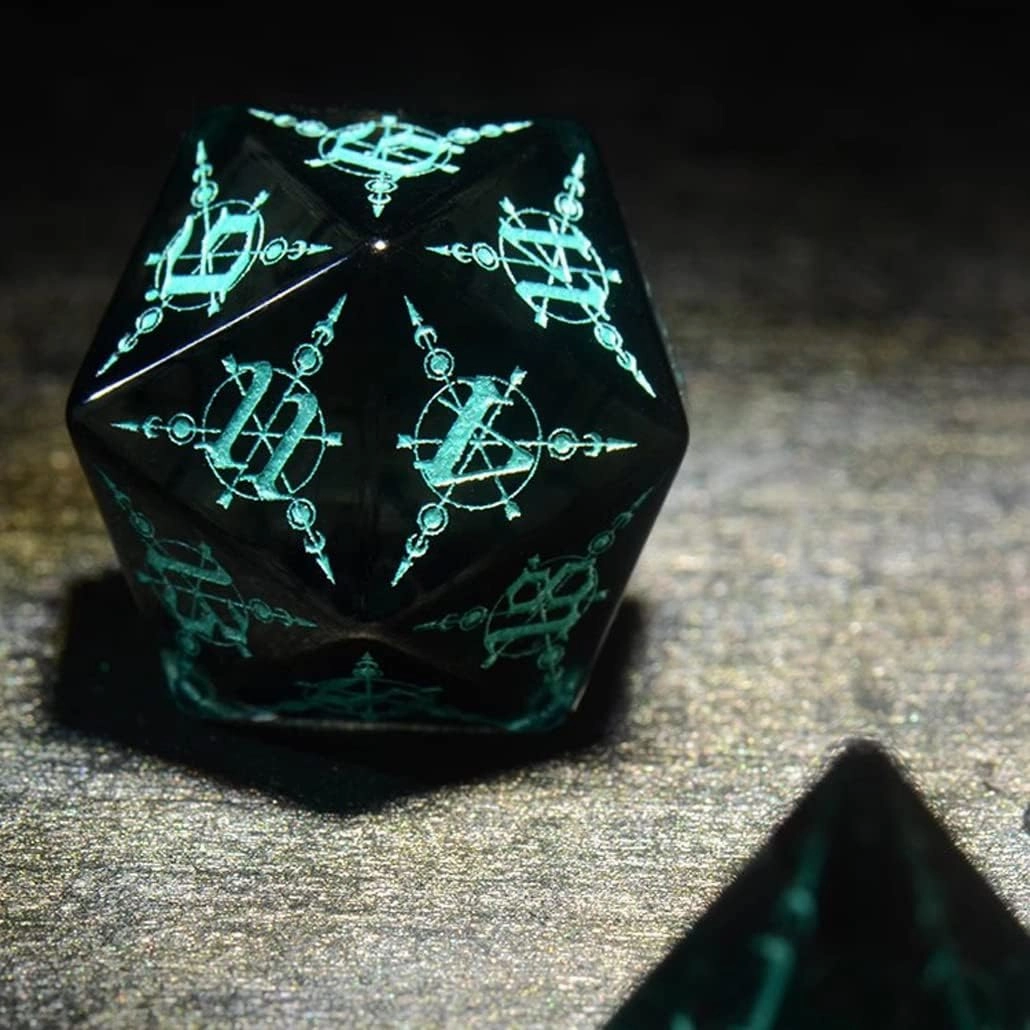 LANGWEI DND Dice Set Pretty Gray Zircon Moon Magic D&D Polyhedral Dice, Role Playing Dice Set for Table Games, TRPG, Dungeons and Dragons Games, Creative Gifts,7 Pcs