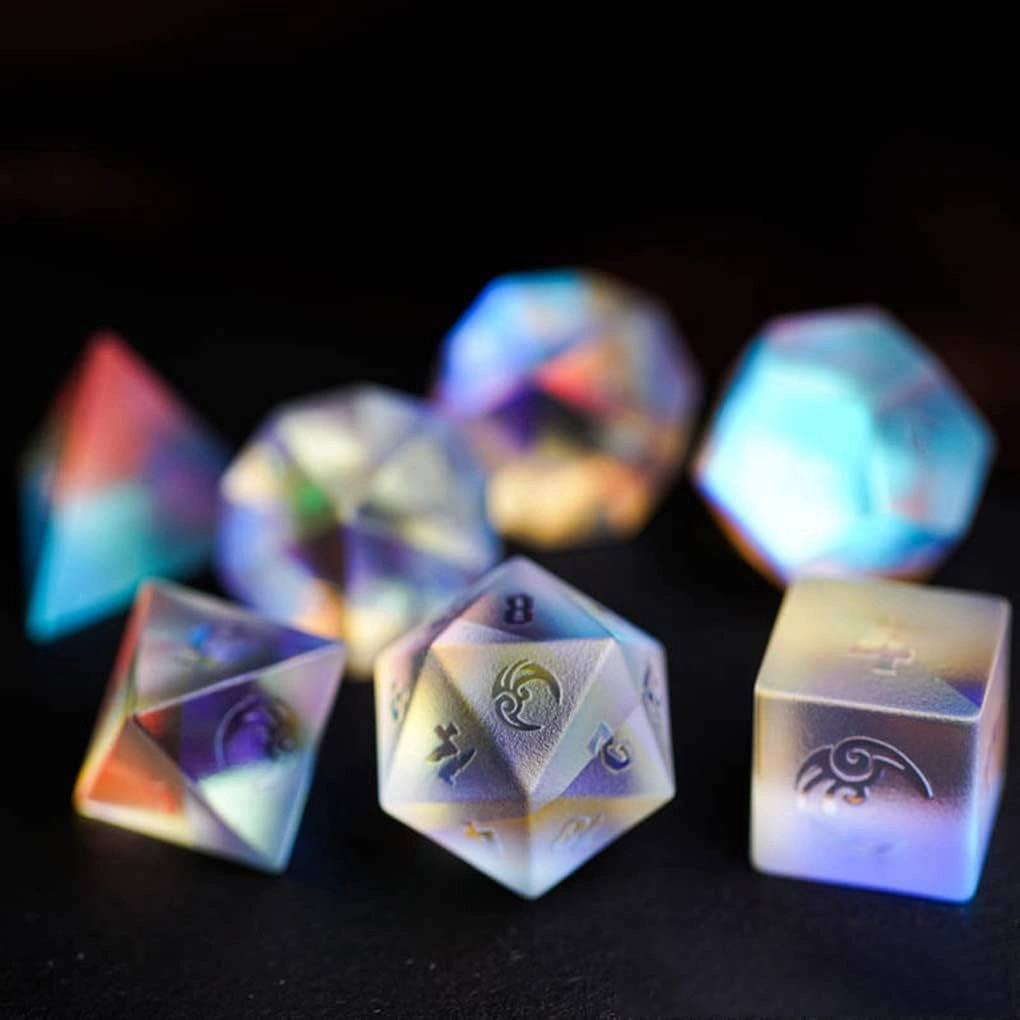 LANGWEI Role Playing Dice Pretty Frosted Symphony Crystal DND Dice Set, Dungeons and Dragons Polyhedral Dice Set for Table Games, TRPG, Creative Gifts,7 Pcs