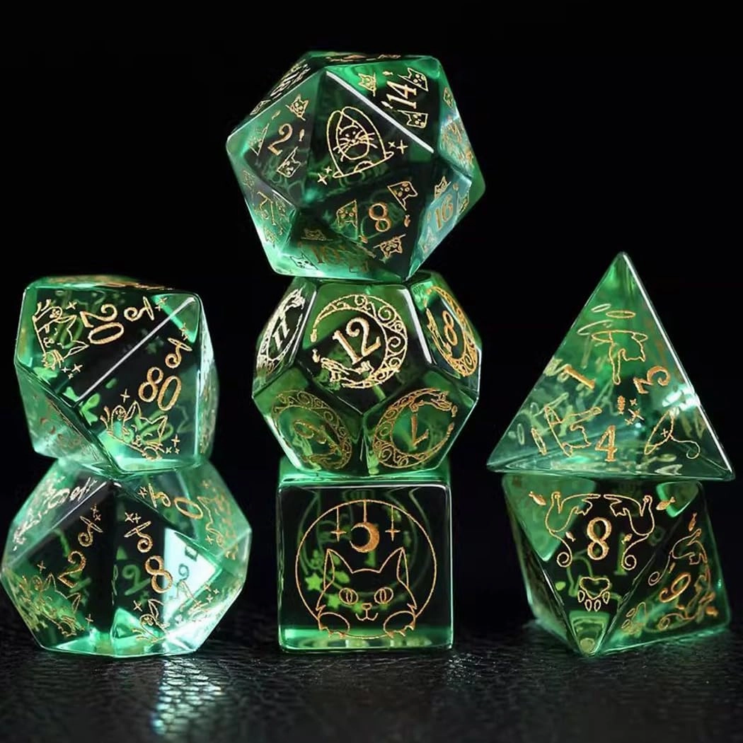 LANGWEI Role Playing Dice Sets, Pretty Cat Themed Polyhedral Dice, D&D Dice Set for TRPG Table Games Dungeons and Dragons Games,Creative Gifts,7Pcs