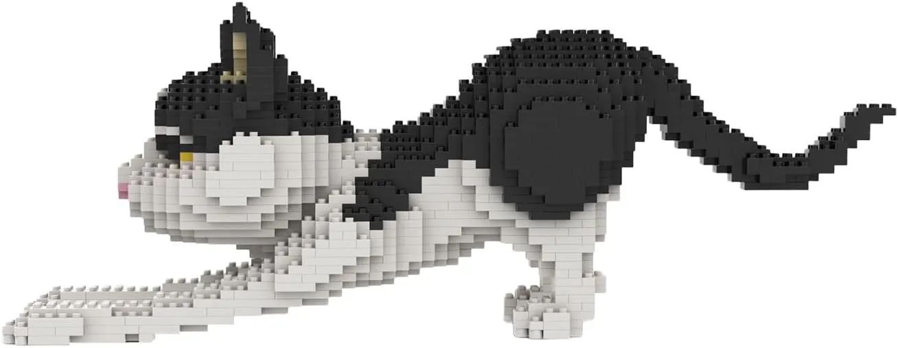 Larcele Cat Mini Building Blocks Animal Set, DIY Micro 3D Building Toy Bricks,1390 Pieces KLJM-05(Black and White Cat)