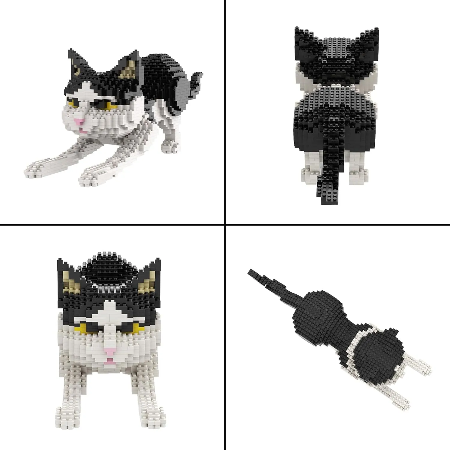 Larcele Cat Mini Building Blocks Animal Set, DIY Micro 3D Building Toy Bricks,1390 Pieces KLJM-05(Black and White Cat)