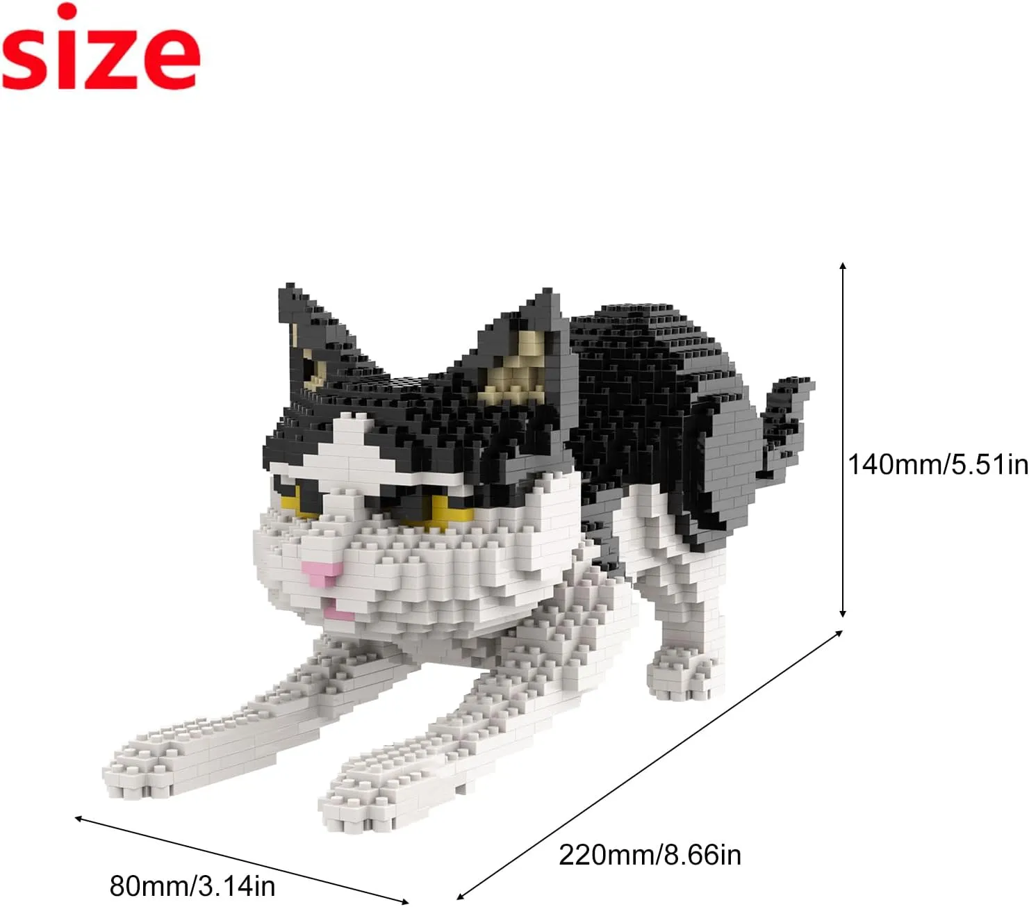 Larcele Cat Mini Building Blocks Animal Set, DIY Micro 3D Building Toy Bricks,1390 Pieces KLJM-05(Black and White Cat)
