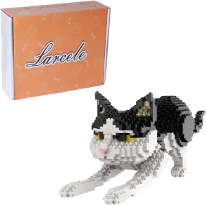 Larcele Cat Mini Building Blocks Animal Set, DIY Micro 3D Building Toy Bricks,1390 Pieces KLJM-05(Black and White Cat)