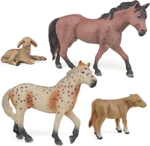 LC JoyCre Farm Animals Cows Sheep Horses Toys 4PCS Realistic Cows Figures Horses Figurines Sheep Toys Playset for Toddlers Arab Foal Model for Birthday Party Collection for Kids