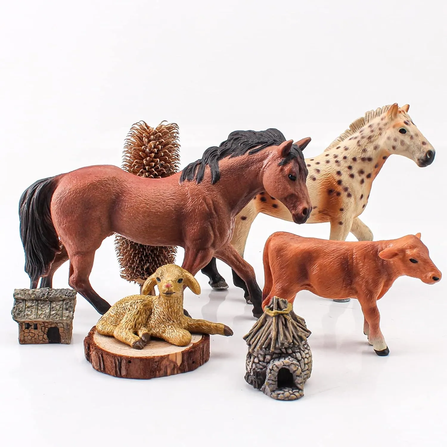 LC JoyCre Farm Animals Cows Sheep Horses Toys 4PCS Realistic Cows Figures Horses Figurines Sheep Toys Playset for Toddlers Arab Foal Model for Birthday Party Collection for Kids