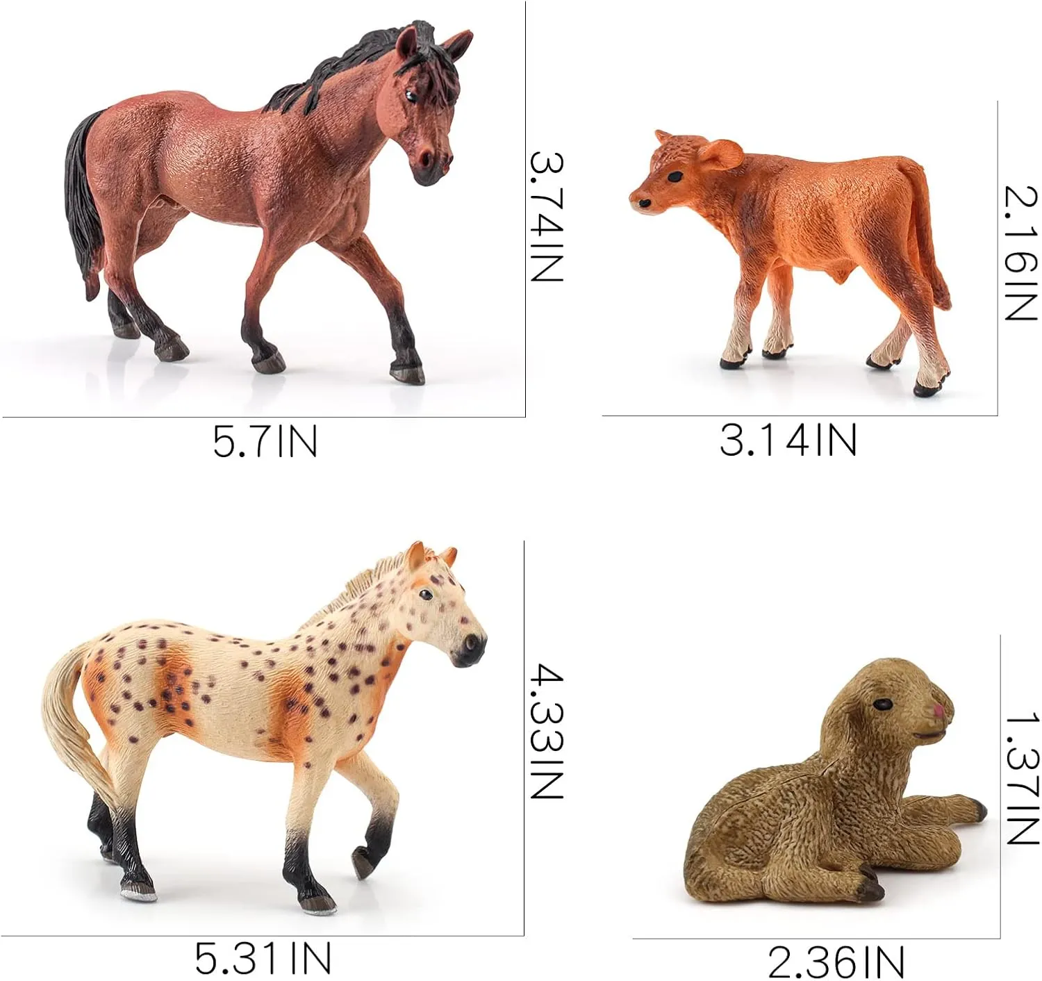 LC JoyCre Farm Animals Cows Sheep Horses Toys 4PCS Realistic Cows Figures Horses Figurines Sheep Toys Playset for Toddlers Arab Foal Model for Birthday Party Collection for Kids
