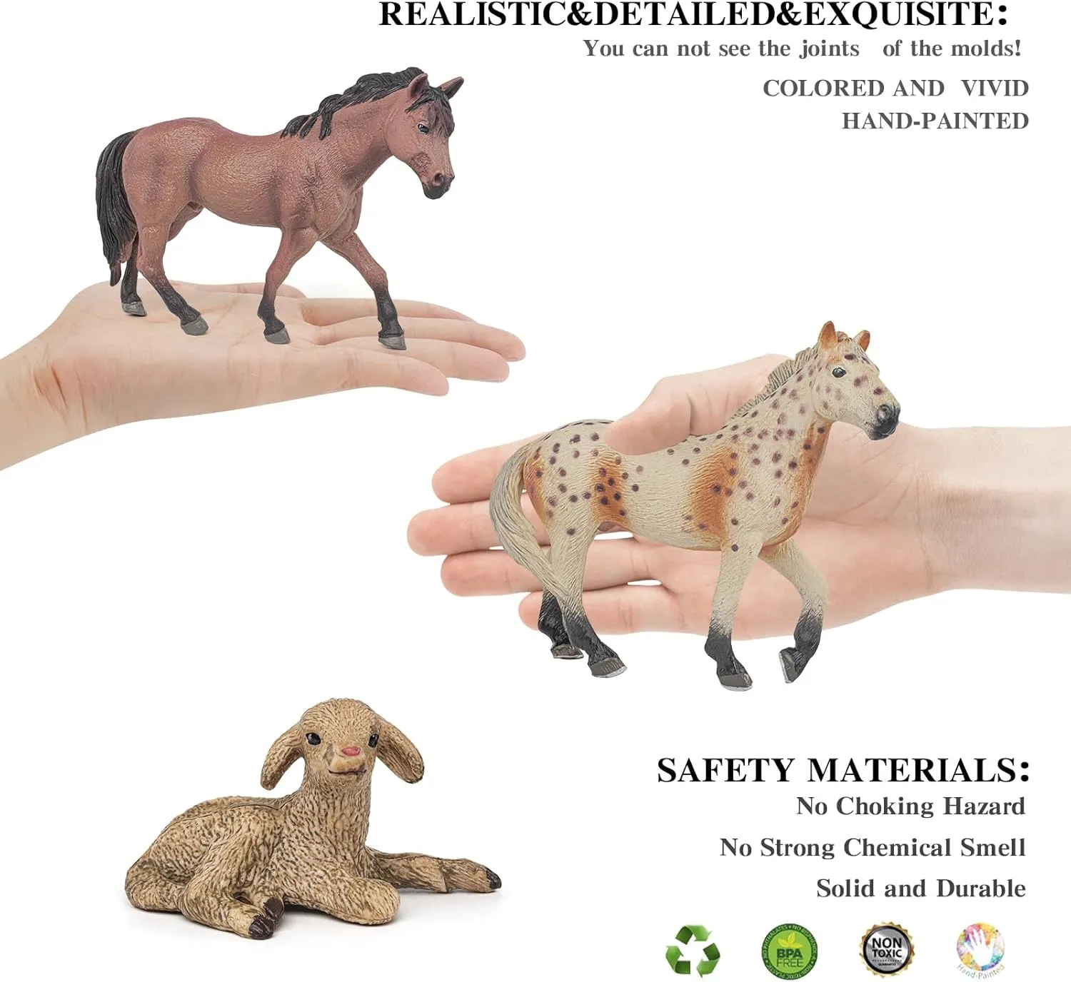 LC JoyCre Farm Animals Cows Sheep Horses Toys 4PCS Realistic Cows Figures Horses Figurines Sheep Toys Playset for Toddlers Arab Foal Model for Birthday Party Collection for Kids