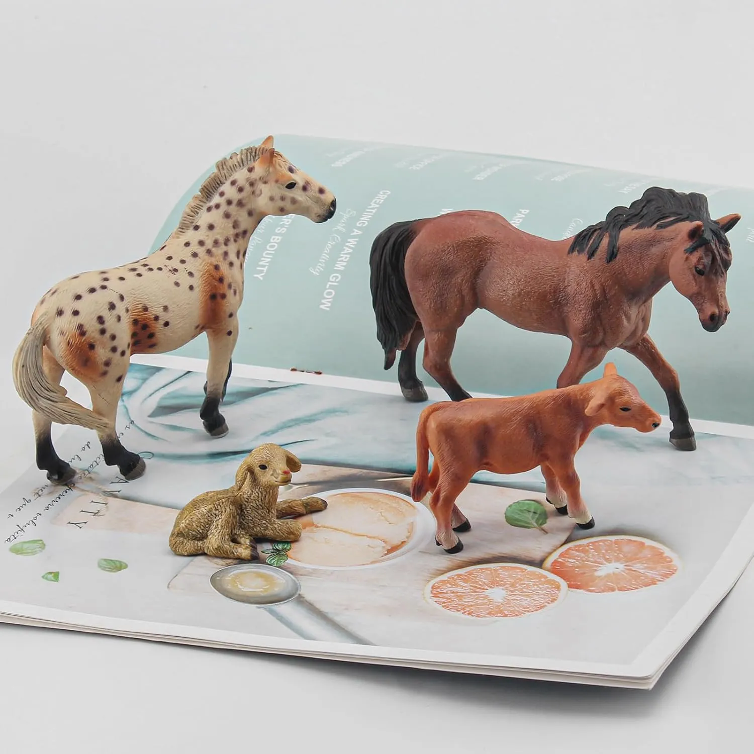 LC JoyCre Farm Animals Cows Sheep Horses Toys 4PCS Realistic Cows Figures Horses Figurines Sheep Toys Playset for Toddlers Arab Foal Model for Birthday Party Collection for Kids