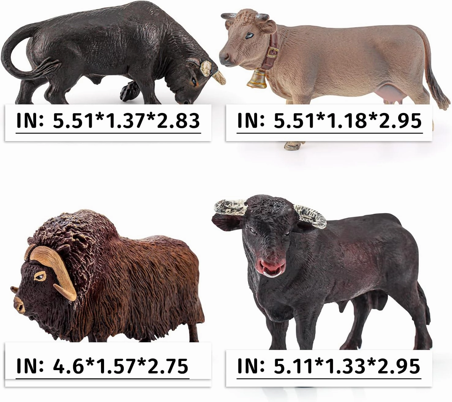 LC JoyCre Bulls Toys Cows Figurines 4PCS Realistic Big Swiss Cow Figures Toys for Toddlers African Bull Musk Ox Cow Figures for Kids Birthday 3 4 5 6 Year Old