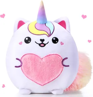 Leyndo Stuffed Unicorn Pillow Plush 14 Inch Cat Plush Toy Unicorn Cat Stuffed Animal Cute Birthday Kitty Plushies Pillow Birthday Gifts for Kids Toddlers Girls Boys Room Sofa Car Decor(Lovely)