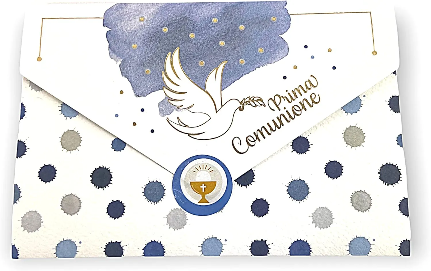 LINA OFFICINE GRAFICHE CREATIVE Communion Card Card for Child with Label Close Envelope, 11 x 16 cm (Blue Dove)