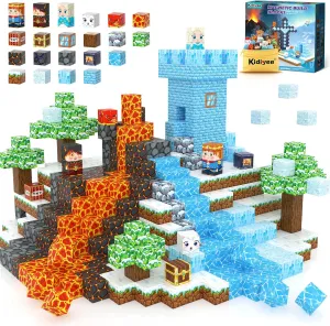 Magnetic Blocks 100PCS - Build Mine Magnet World Ice Lava Set, Vibrant Colorful Magnetic Building Blocks with Ultra Magnet Strength for Kids Ages 3-12, STEM Toys Ideal Gift for 3  Years Old Boys Girls