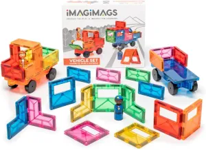 Magnetic Building Tiles, 28 Piece Vehicle Set for Boys Girls Kids, Educational Car Learning Activity Building Block Toddler Toys, STEM, Children Ages 3 Years  