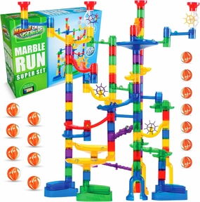 Marble Genius Marble Run - 150 Complete Pieces Maze Track Toys for Adults, Teens, Toddlers & Kids Aged 4-8 Years Old, (85 Translucent Marbulous Pieces   65 Glass-Marble Set), Super Set
