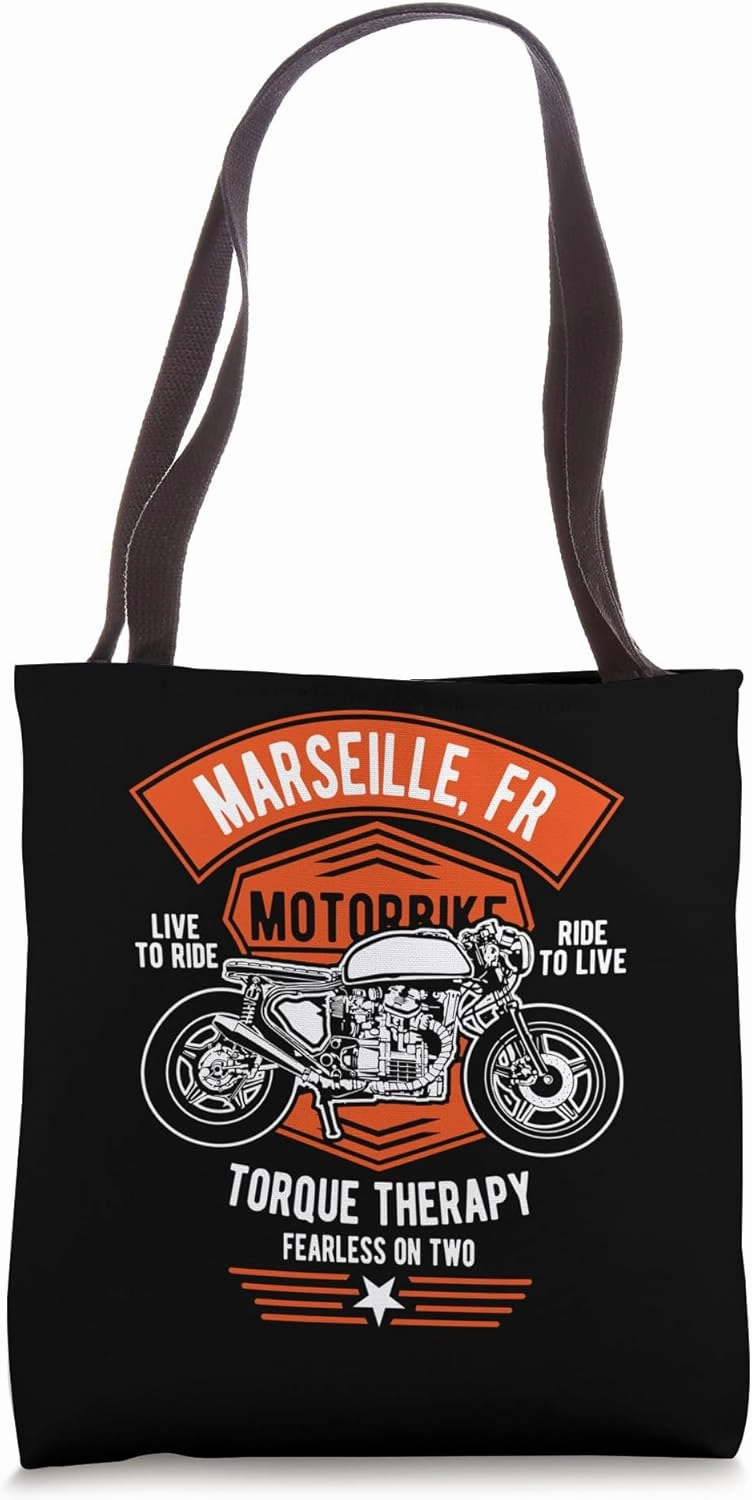 Marseille France Retro Motorcycle Design Tote Bag