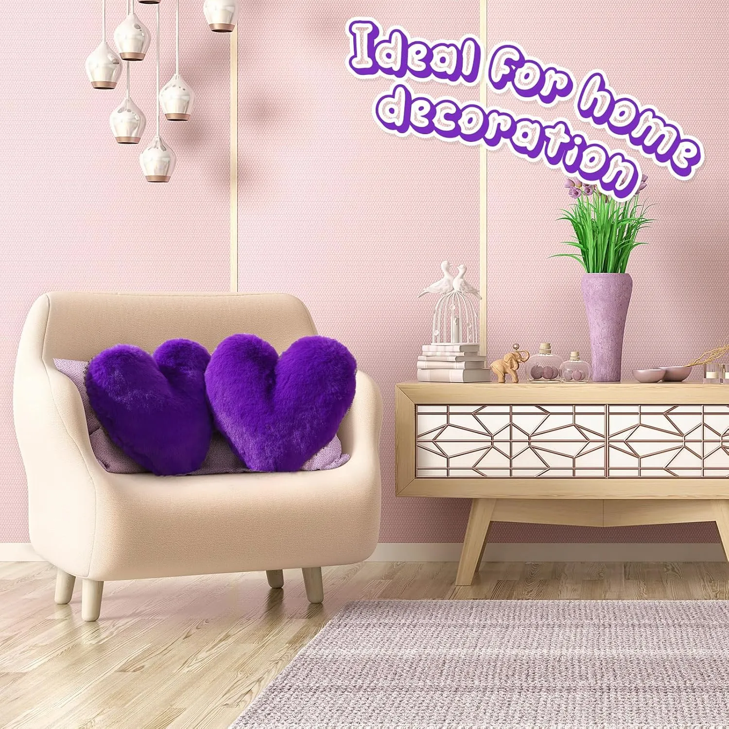 Marsui 2 Pcs Fluffy Heart Shaped Pillow Plush Cute Heart Shaped Throw Cushion Stuffed Decorative Gift Throw Pillow for Couch Bed Sofa Decoration Women(Royal Purple,11.81 x 11.02 Inch)