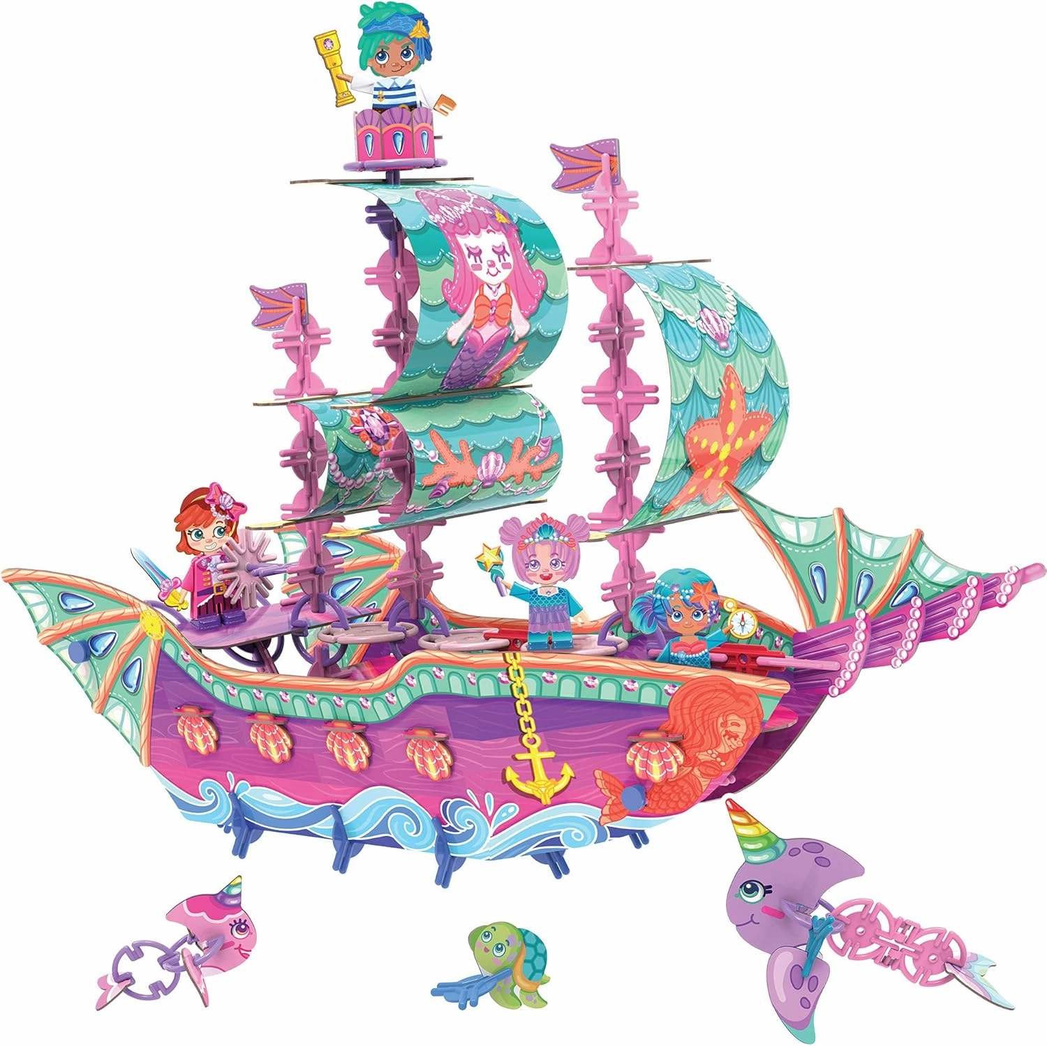 Marvelous Mermaid Ship | Build-Your-Own Magical Boat Play Set, Kids 3D Puzzle Toy - STEM Girl Toys Ages 6-7 and Up