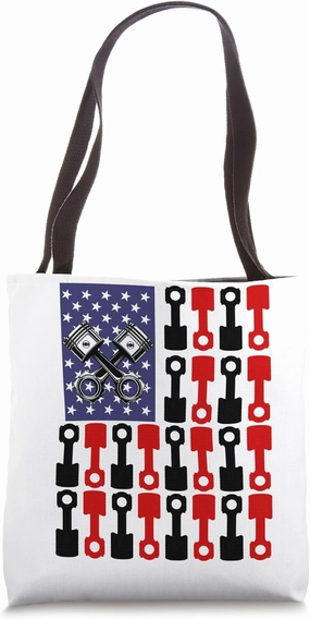 Mechanic Flag American Patriotic Flag Car USA Flag Piston Tote Bag