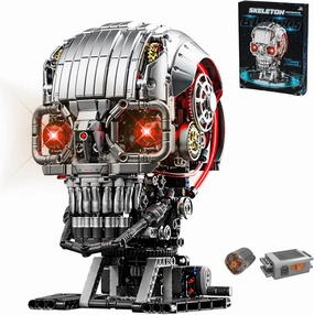 Mechanical Skull Building Sets with Light - 1200 Pieces,Creative Trendy Skeleton Mechanical Toys for Adults with Motor Set,Home or Office Decor Gift with Display Stand
