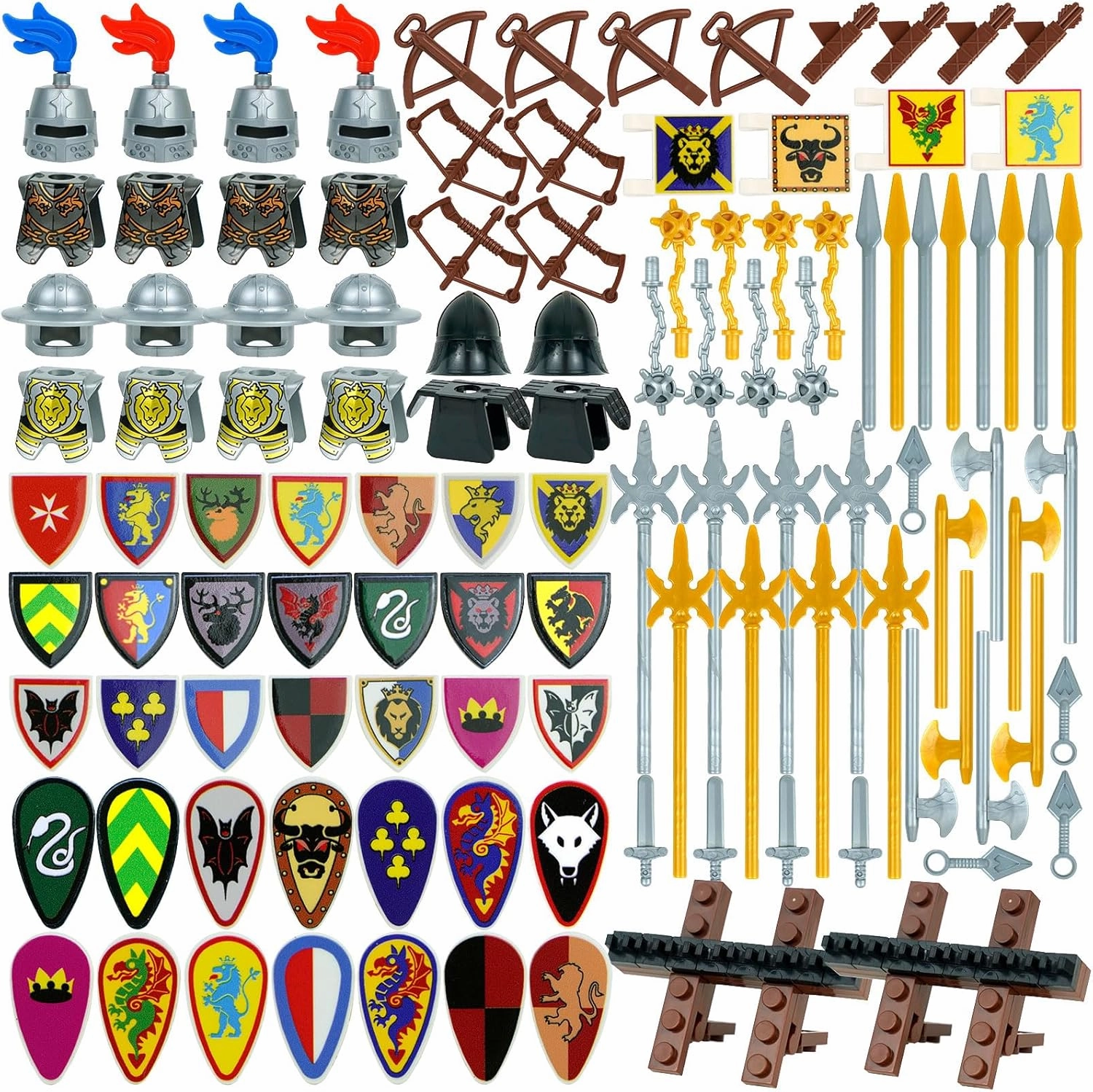 Medieval Knights Weapons Armor Pack,Building Blocks Accesories Kits, Helmet Swords Shield Bow Arrow Toys for Bricks Figures, Soldier Castle Equipment Bricks Sets for Kids