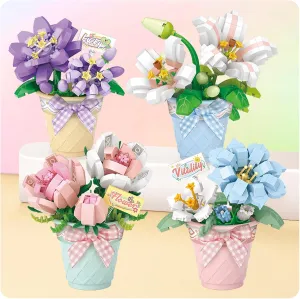 MEIEST 4 PCS Mini Flower Succulent Bonsai Building Blocks,Simulation Pot Plant Particle Botanical Collection Construction Building Bricks Toy,Home Decors (Series-2)