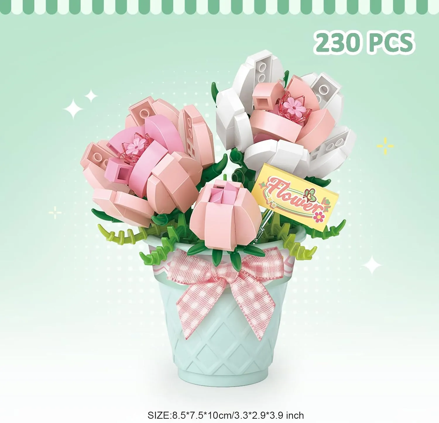 MEIEST 4 PCS Mini Flower Succulent Bonsai Building Blocks,Simulation Pot Plant Particle Botanical Collection Construction Building Bricks Toy,Home Decors (Series-2)