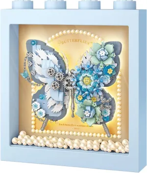 MEIEST Butterfly Picture Frame Building Blocks Set,Creative Flowers Building Set with Exquisite Frame,Fantasy Building Bricks Toys,Home Decor (Blue)