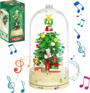 MEIEST Christmas Tree Building Blocks Music Box Set with Dust-Proof Dome,Xmas Holiday Construction Toy Gift,Home Decor (Starlight Christmas Tree)