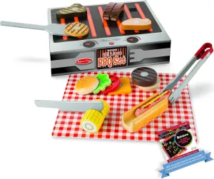 Melissa & Doug Grill & Serve BBQ Set: Wooden Play Food Set & 1 Scratch Art Mini-Pad Bundle (09280)
