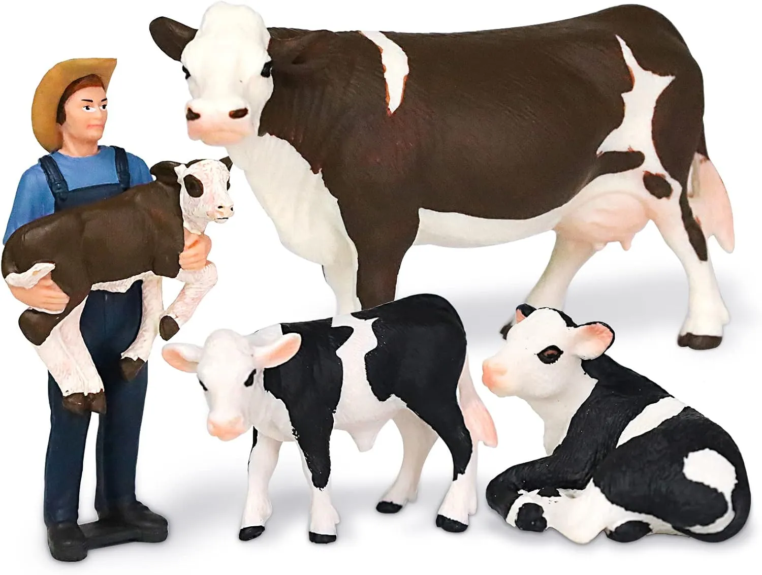 MEMOVAN Farm Cow Animal Figurines 4pcs Realistic Cow Figure Toys Playset Farmer Calf Cow Cake Cupcake Topper Decoration Farm Animal Educational Learning Toy Gift for Toddlers Kids