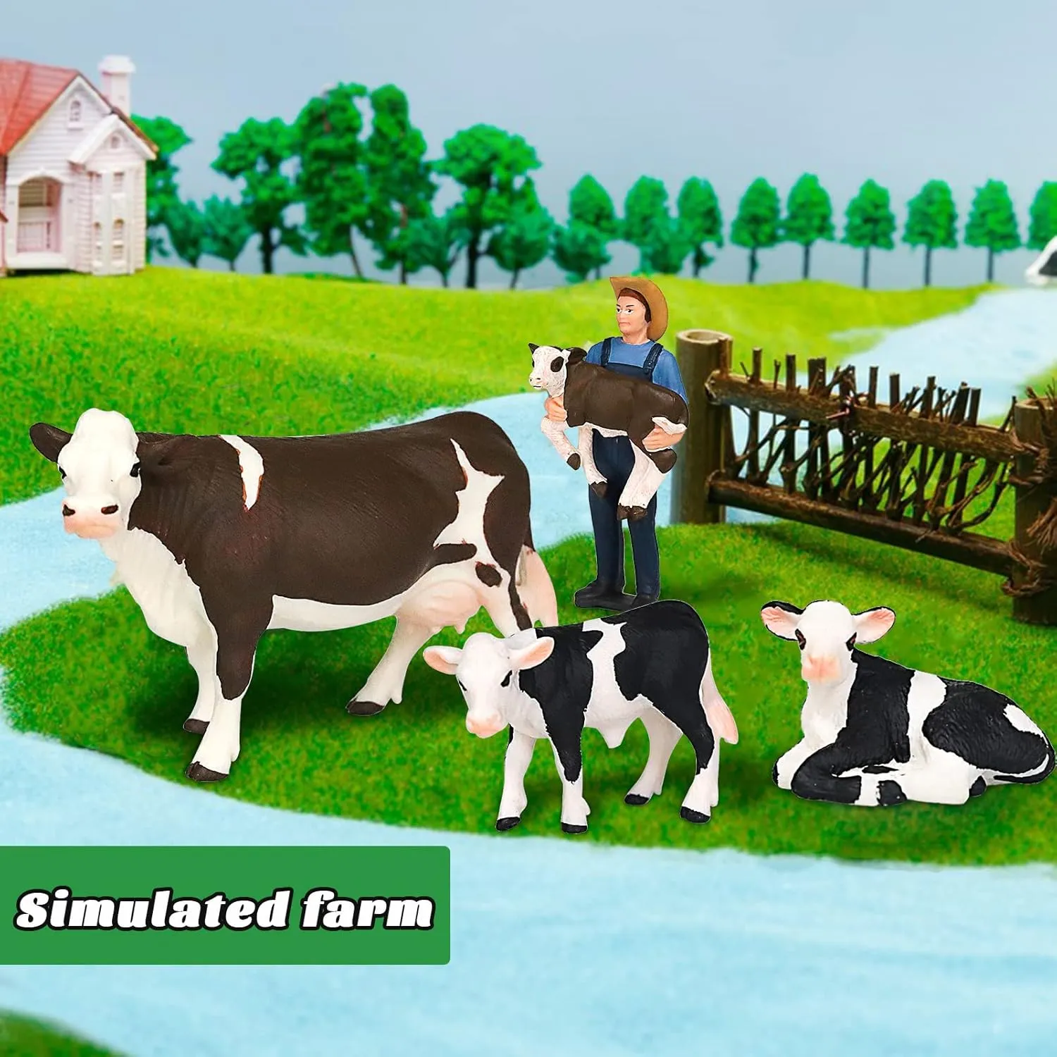 MEMOVAN Farm Cow Animal Figurines 4pcs Realistic Cow Figure Toys Playset Farmer Calf Cow Cake Cupcake Topper Decoration Farm Animal Educational Learning Toy Gift for Toddlers Kids