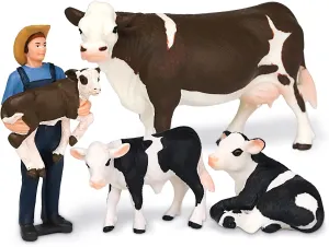 MEMOVAN Farm Cow Animal Figurines 4pcs Realistic Cow Figure Toys Playset Farmer Calf Cow Cake Cupcake Topper Decoration Farm Animal Educational Learning Toy Gift for Toddlers Kids