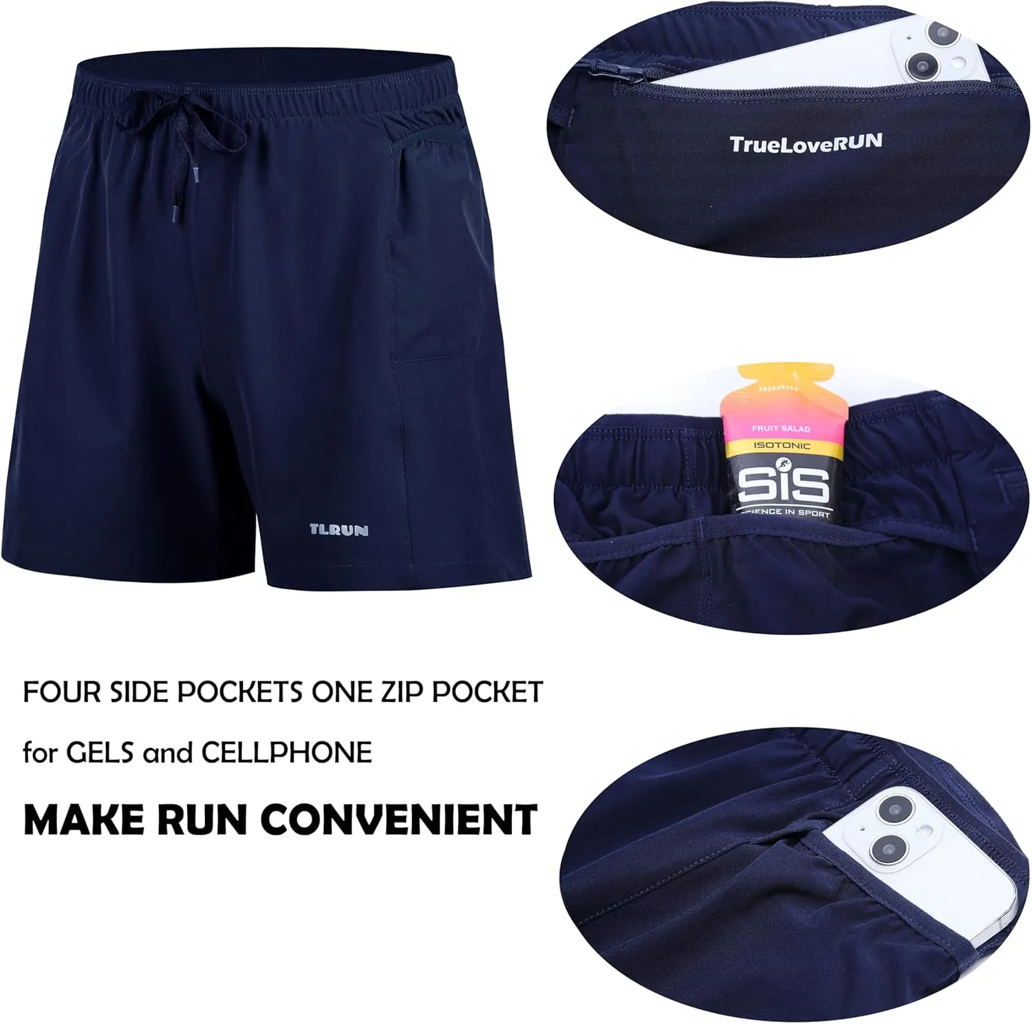 Men's Running Shorts 5 inch Ultra Lightweight with 5 Pockets Quick Dry Marathon Athletic Run Shorts Linerless