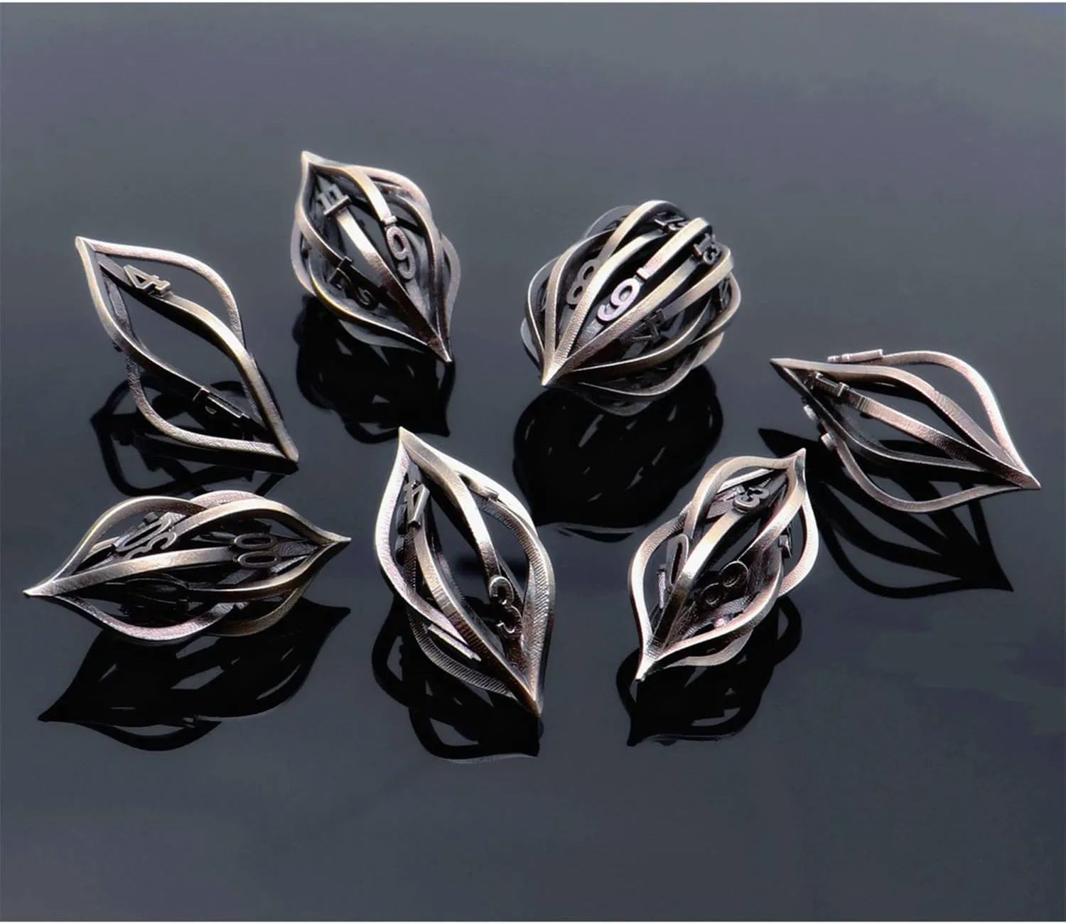Metal 3D Printed Arcanum Dice for Dungeon & Dragons - Hollow Polyhedral Dice Set for Tabletop Gaming & MTG; Creative Gift for Families and Friends