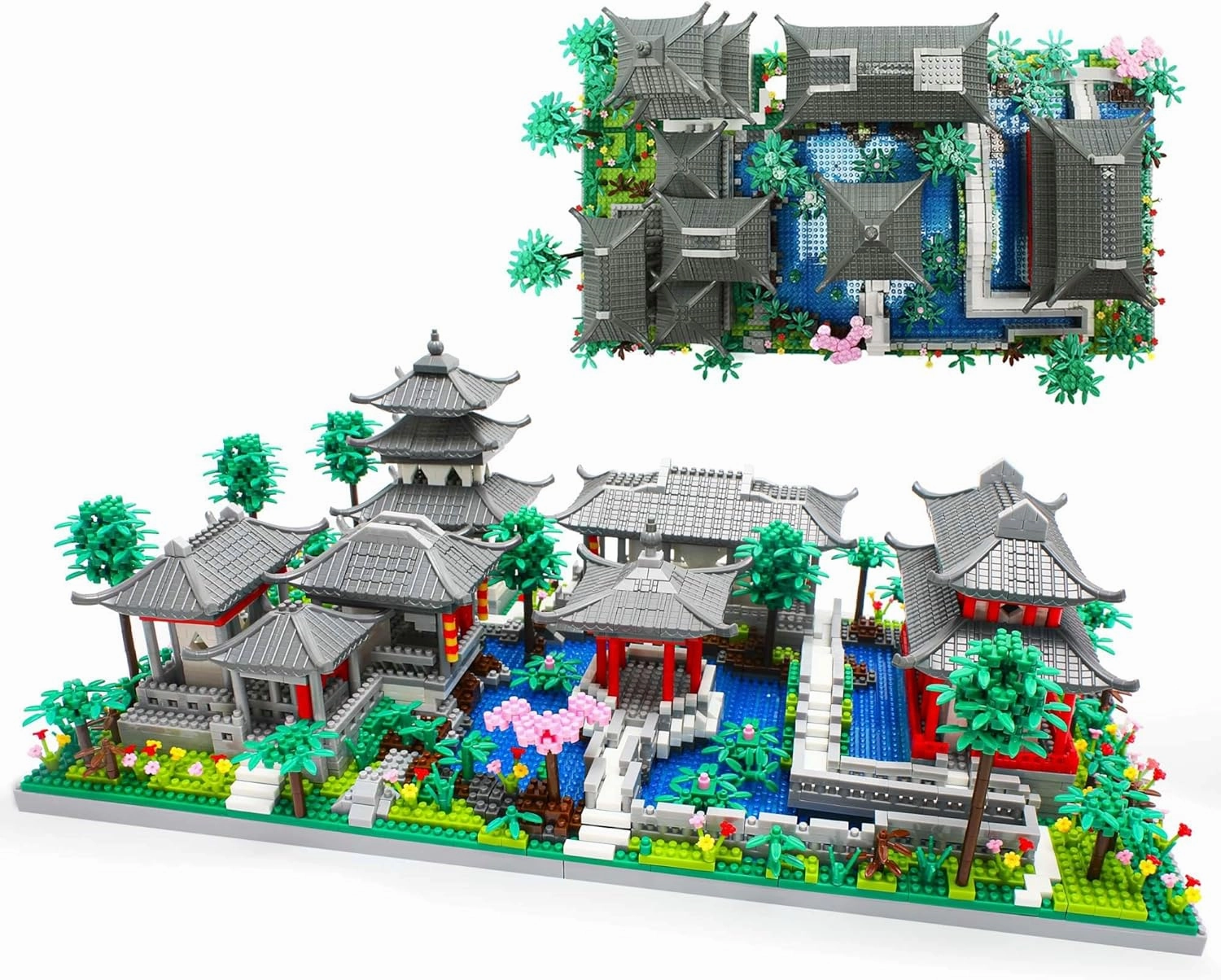 Micro Mini Chinese Architecture of Suzhou Garden with Cherry Blossom Tree Building Blocks Set with LED Light, Botanical Collection Building Set for Adults, 14  Teens (3888 Pcs)